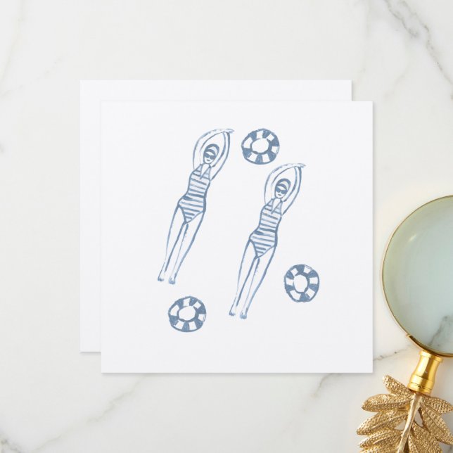 Vintage Artistic Snychro Swimmers Illustration  Thank You Card (Front/Back In Situ)