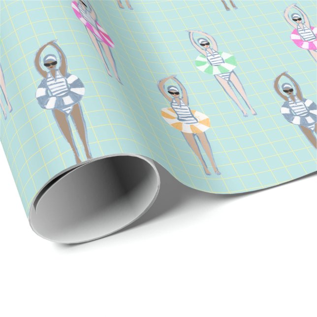 Vintage Artistic Swimmers Pool Wrapping Paper (Roll Corner)