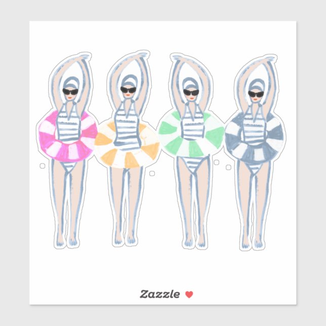 Vintage Artistic Swimming Swimmers Swim Ring Pool  (Sheet)