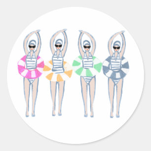 Vintage Artistic Swimming Swimmers Swim Ring Pool  Classic Round Sticker