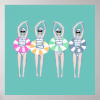 Vintage Artistic Swimming Swimmers Swim Ring Pool 