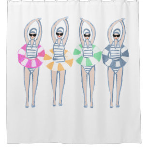 Vintage Artistic Swimming Swimmers Swim Ring Pool  Shower Curtain
