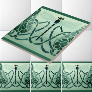Vintage Arts And Crafts 1906 Dragonflies Design Tile