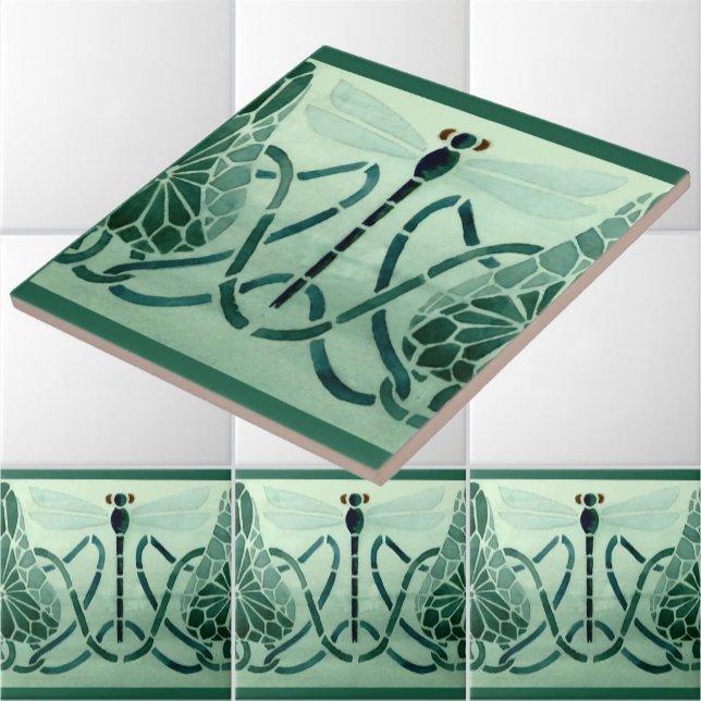 Vintage Arts And Crafts 1906 Dragonflies Design Tile (Creator Uploaded)