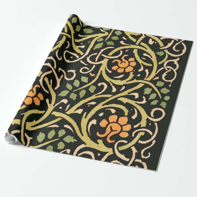 Vintage Arts and Crafts Floral Pattern Roycroft Wrapping Paper (Unrolled)