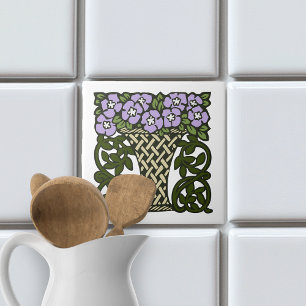Vintage Arts and Crafts Purple Geraniums Tile
