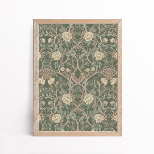 Vintage Arts and Crafts Style Peony Floral Poster