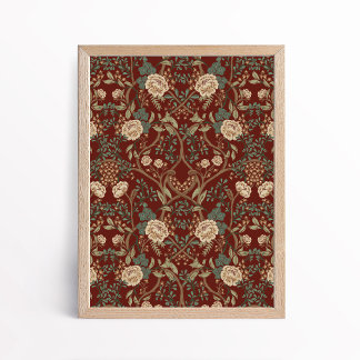 Vintage Arts and Crafts Style Peony Floral Poster