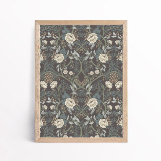 Vintage Arts and Crafts Style Peony Floral Poster