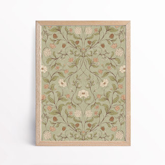 Vintage Arts and Crafts Style Woodland Floral Poster