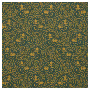 Vintage Arts & Crafts Acorns & Oak Leaves Pattern Fabric