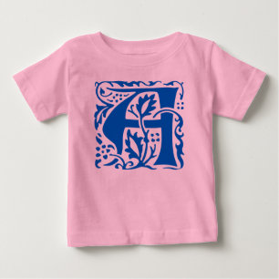 Vintage Arts Crafts Blue William Morris Monogram Baby T-Shirt