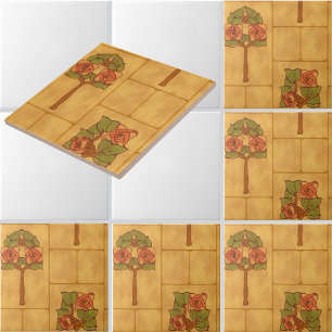 Vintage Arts & Crafts Floral Bouquets Pattern Tile