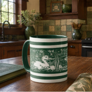 Vintage Arts & Crafts Style Duck Family Mug