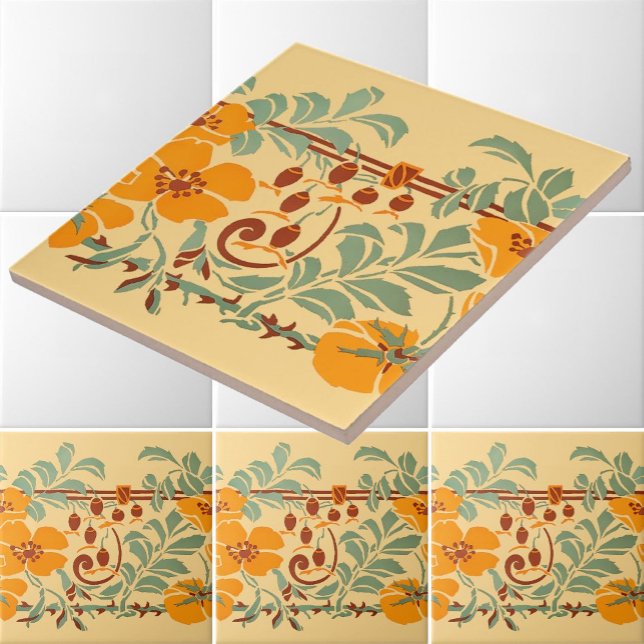 Vintage Arts & Crafts Style Flowers & Fruit Frieze Tile (Creator Uploaded)