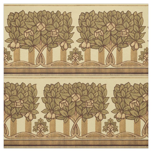 Vintage Arts & Crafts Style Fruit Tree Pattern Fabric (Swatch)