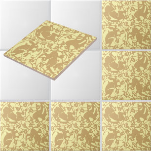 Vintage Arts & Crafts Style Rabbit Dog Bird Deer Tile