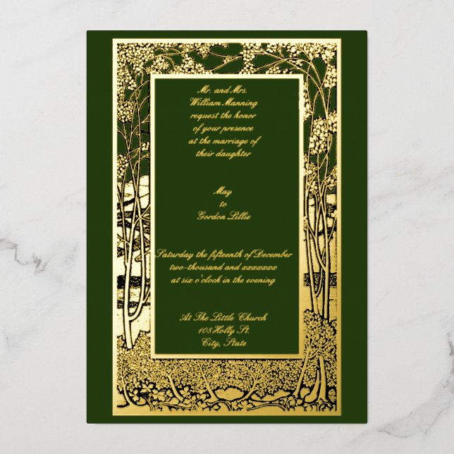 Vintage Arts & Crafts Tree Foliage Border Wedding (Front)