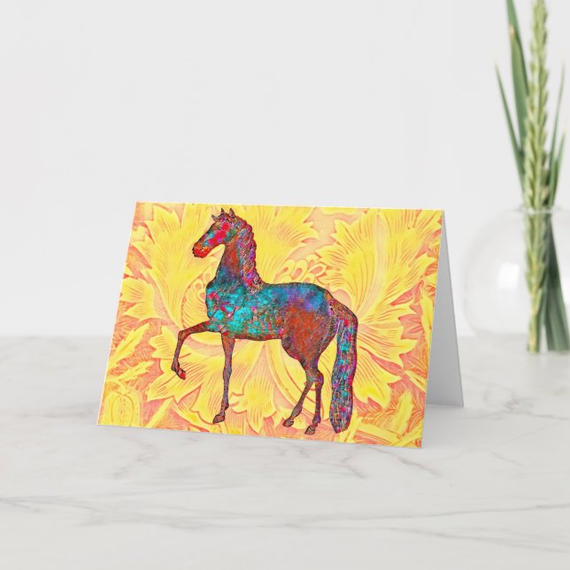 Vintage Artsy Colourful Prancing Horse Art Card (Front)