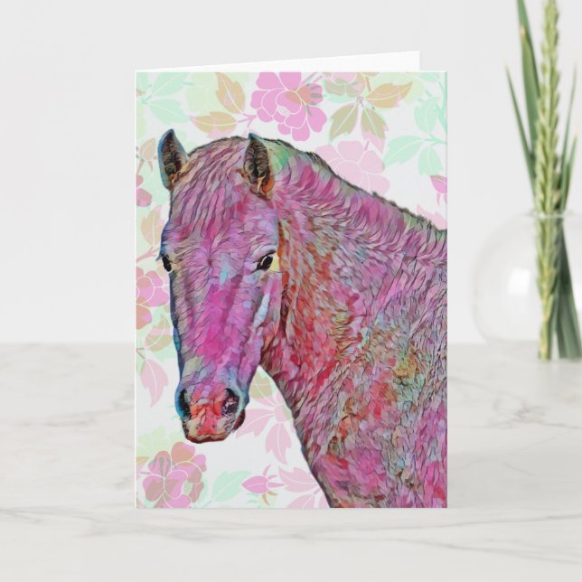Vintage Artsy Pink Horse Art Note Card (Front)