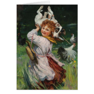 Vintage Artwork - Terrier Dog & the Chickens,