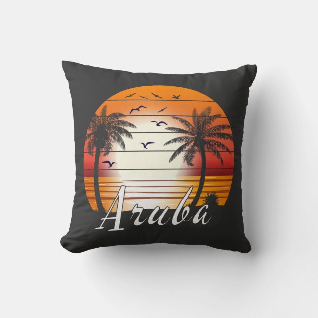 Vintage Aruba Palm Trees Summer Beach Cushion (Front)