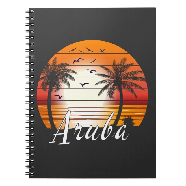 Vintage Aruba Palm Trees Summer Beach Notebook (Front)