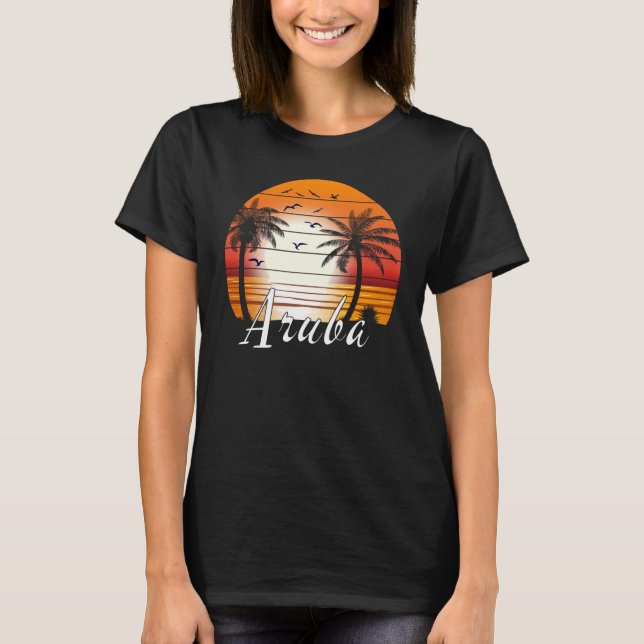 Vintage Aruba Palm Trees Summer Beach T-Shirt (Front)