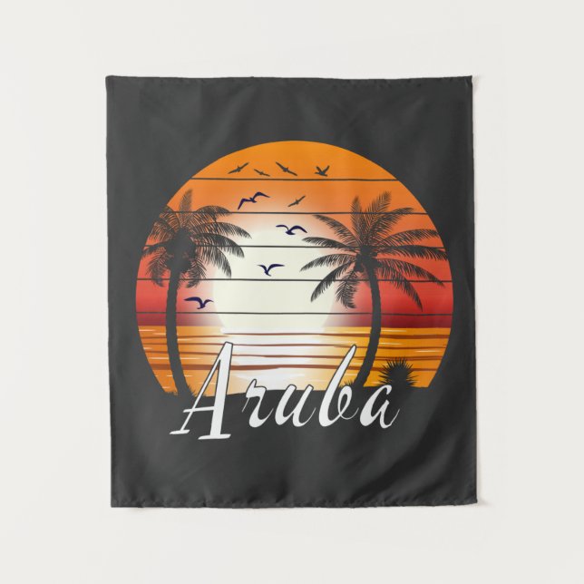 Vintage Aruba Palm Trees Summer Beach Tapestry (Front)