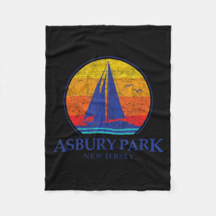 Vintage Asbury Park New Jersey Sail Boat Souvenir Fleece Blanket