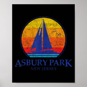 Vintage Asbury Park New Jersey Sail Boat Souvenir Poster