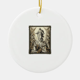 Vintage Ascension Angel Engraving Vector Art_1 Ceramic Tree Decoration