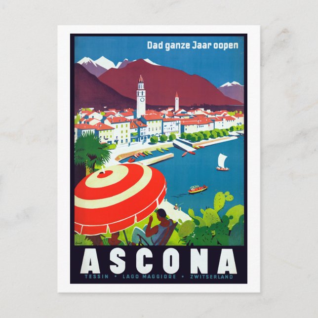 Vintage Ascona Switzerland Travel Postcard (Front)