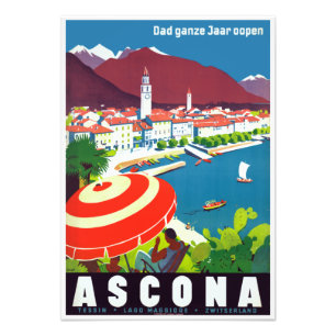 Vintage Ascona Switzerland Travel Poster