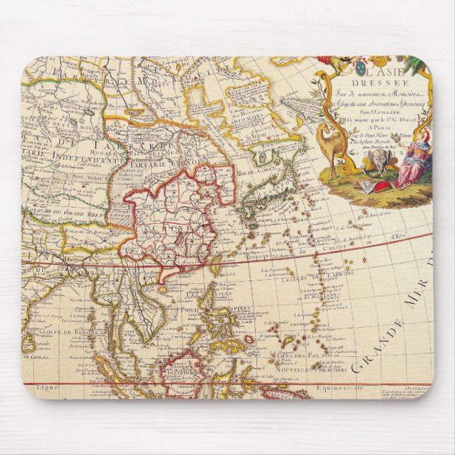 Vintage Asia Map - Ornate French Title Cartouche Mouse Mat (Front)