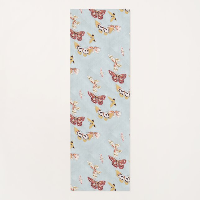 Vintage Asian Butterflies Yoga Mat (Front)