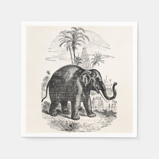 Vintage Asian Elephant Personalised Elephants Napkin (Front)