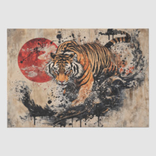 Vintage Asian Fierce Tiger with Red Sun Tissue Paper