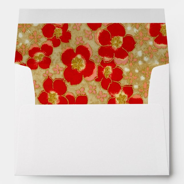Vintage Asian Floral Red Gold Print Envelopes (Back (Bottom))