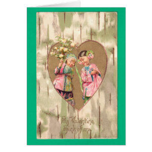 Vintage Asian Girls Valentine Postcard