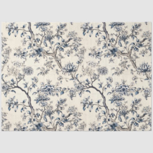 Vintage Asian Inspired Blue & White Florals Tissue Paper