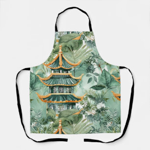 Vintage Asian Pagoda Forest Travel Apron