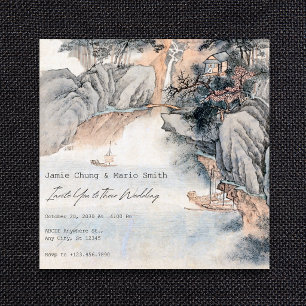 Vintage asian painting art wedding invitation
