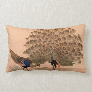 Vintage Asian Peacock Lumbar Cushion