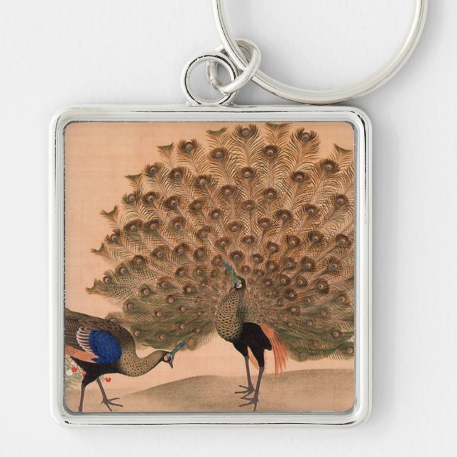 Vintage Asian Peacocks Key Ring (Front)