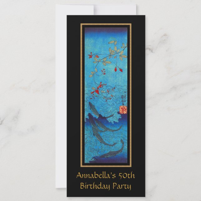 Vintage Asian Sharks Art 50th Birthday Invitation (Front)