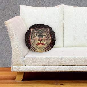 Vintage Asian Striped Fierce Tiger Round Cushion