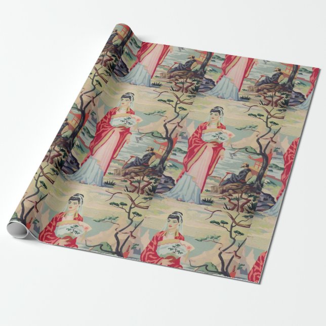 Vintage Asian Woman PBN Wrapping Paper (Unrolled)