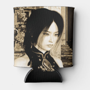 Vintage Asian Woman Portrait Art Can Cooler