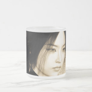 Vintage Asian Woman Portrait Art Frosted Glass Coffee Mug